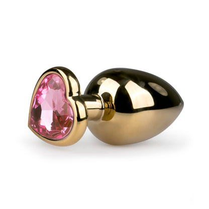 Metal Gold Butt Plug Pink Heart Crystal