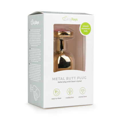 Metal Gold Butt Plug Pink Heart Crystal