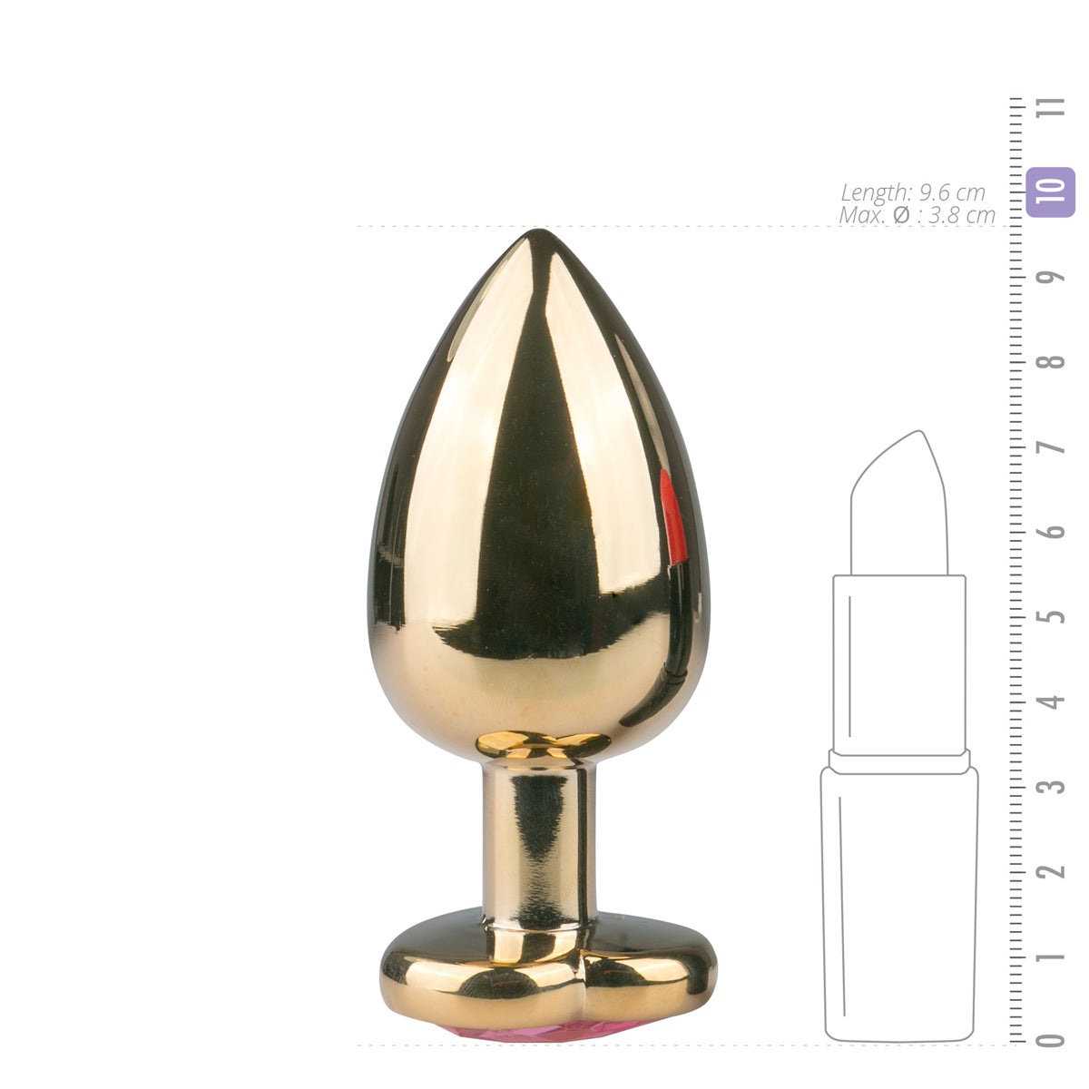 Metal Gold Butt Plug Pink Heart Crystal